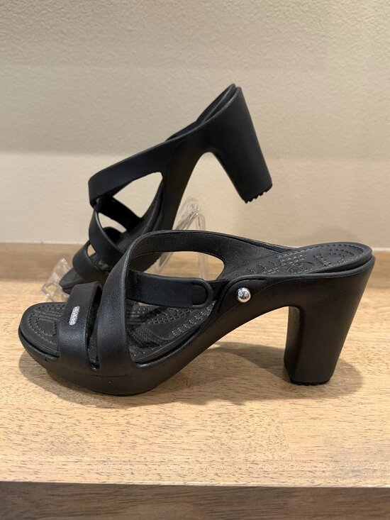 CROCS Shoes - Crocs Black Strappy High Heel Sandals Mules Size 8